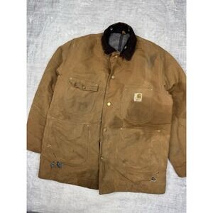 Carhartt Jacket Men XL Beige Chore Coat Vintage 70s Blanket‎ Lined Distressed
